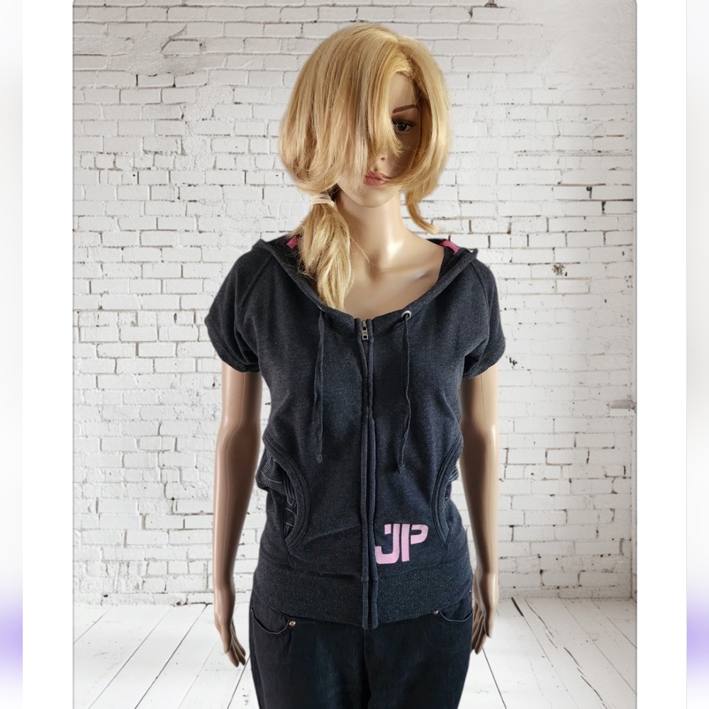 3/25$ Joshua Perets short sleeve graphic zip fitted hoodie, girl, Size M